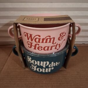 Set Of 2 Abode Pink and Teal Soup Bowl Set 20oz